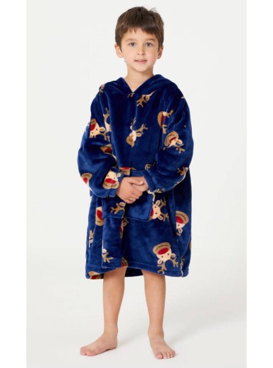 Kids Unisex Christmas Reindeer Snuggle Hoodie - Navy