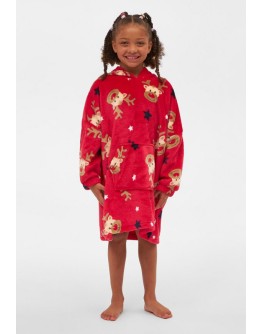 Kids Unisex Christmas Reindeer Snuggle Hoodie - Red